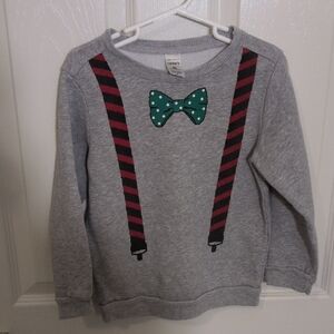 Gray Kids Sweatshirt with bow Tie And Suspenders Holiday Christmas